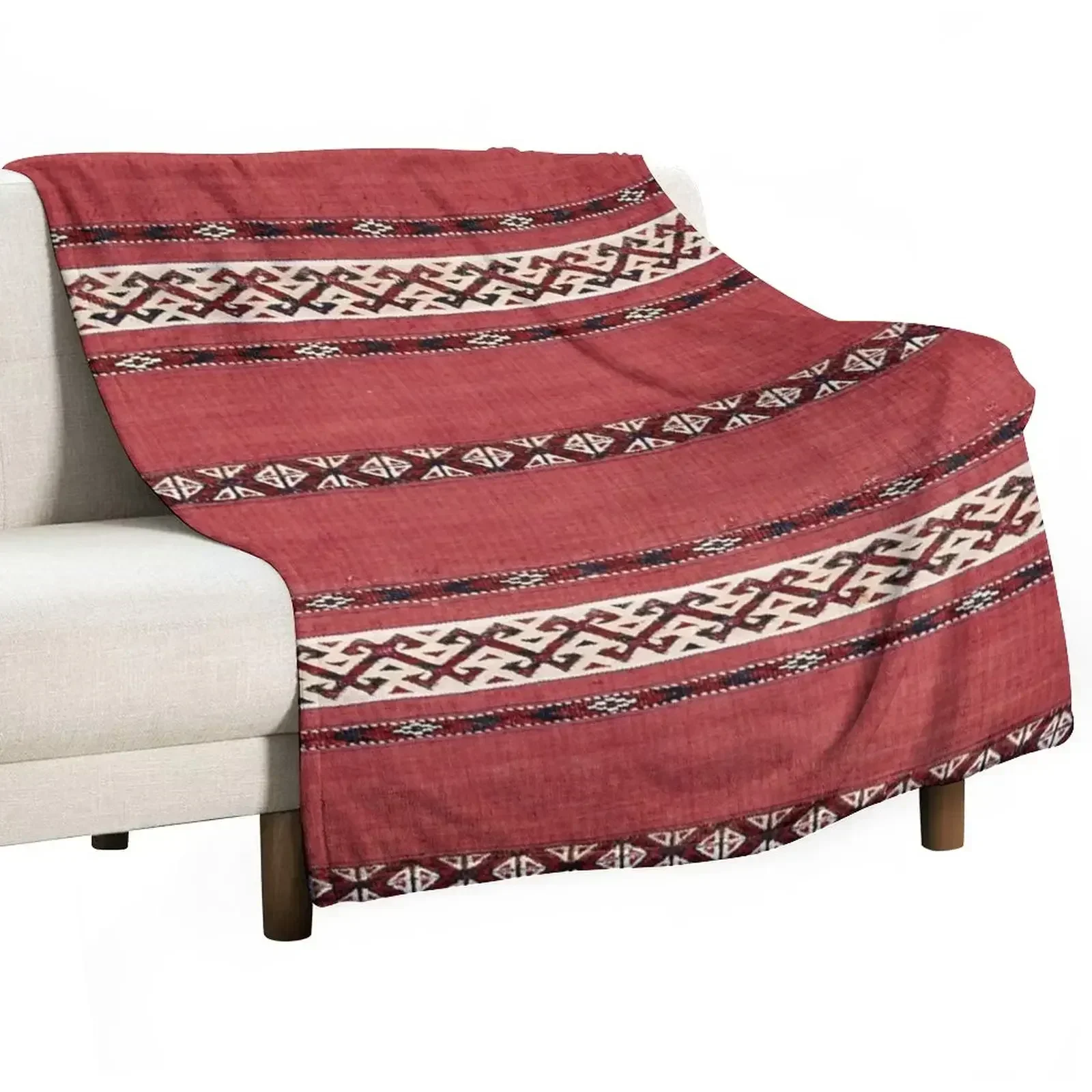 Triangle Stripe Kilim II 19th Century Authentic Colorful Picture of a Red Black and White Rug Throw Blanket Soft Plaid Blankets
