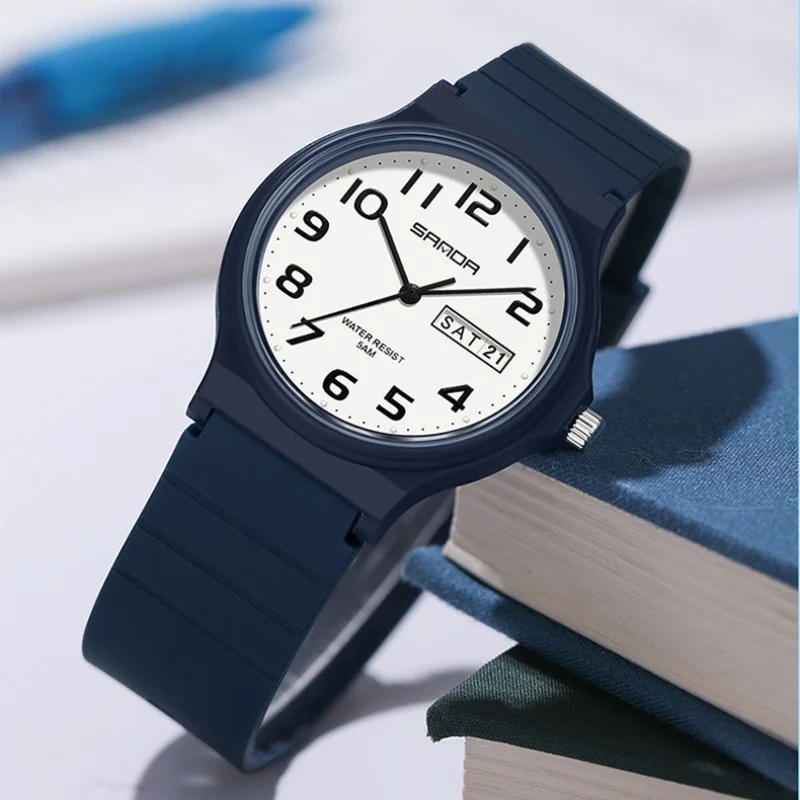 SANDA 9072 Minimalist Ladies Quartz Watch, Lightweight Simple Black Wristwatch, Waterproof with Calendar & Night Light image 3