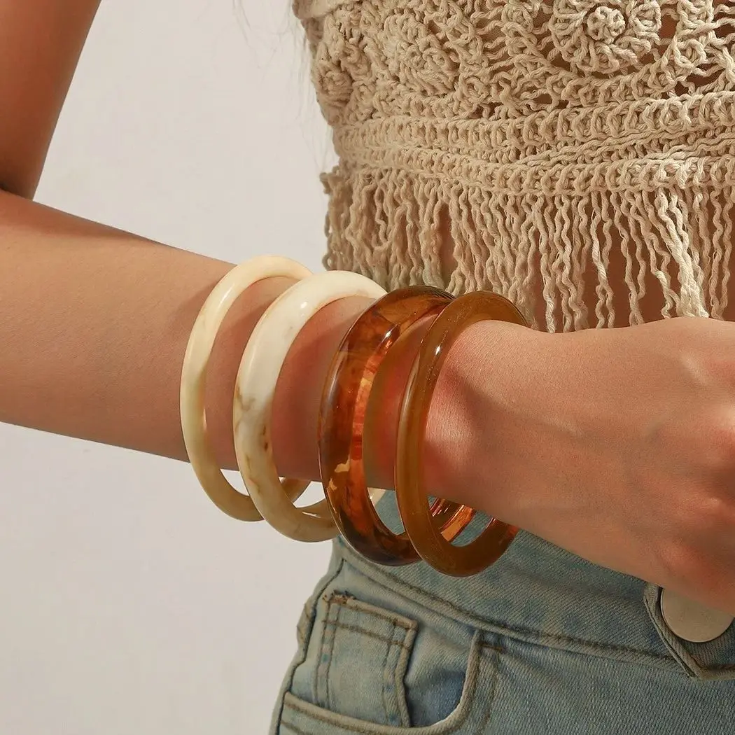 DIEZI Simple Trendy Vintage Round Resin Wide Bangles Fashion Hip Hop Geometric Acrylic Bangles For Women Bracelet Men Jewelry