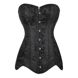 Women Sexy Corset Gothic Long Torso Corsets Satin Black Overbust Waist Training Bustier Shapewear Cincher Plus Size Corselet