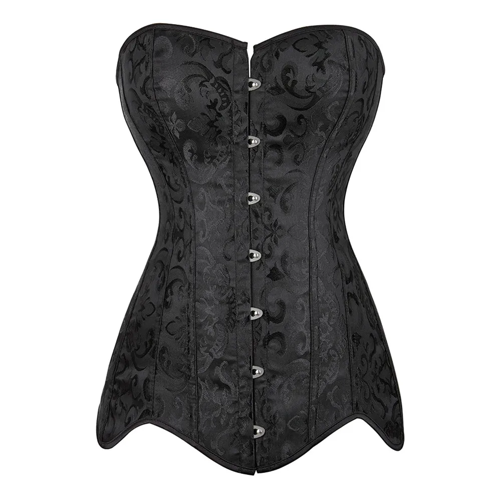 Women Sexy Corset Gothic Long Torso Corsets Satin Black Overbust Waist Training Bustier Shapewear Cincher Plus Size Corselet