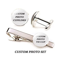 Custom Letters Cufflinks Tie Clips  Set Customized Family Photo Logo Men Wedding Business Cufflinks Set Personalized Gift