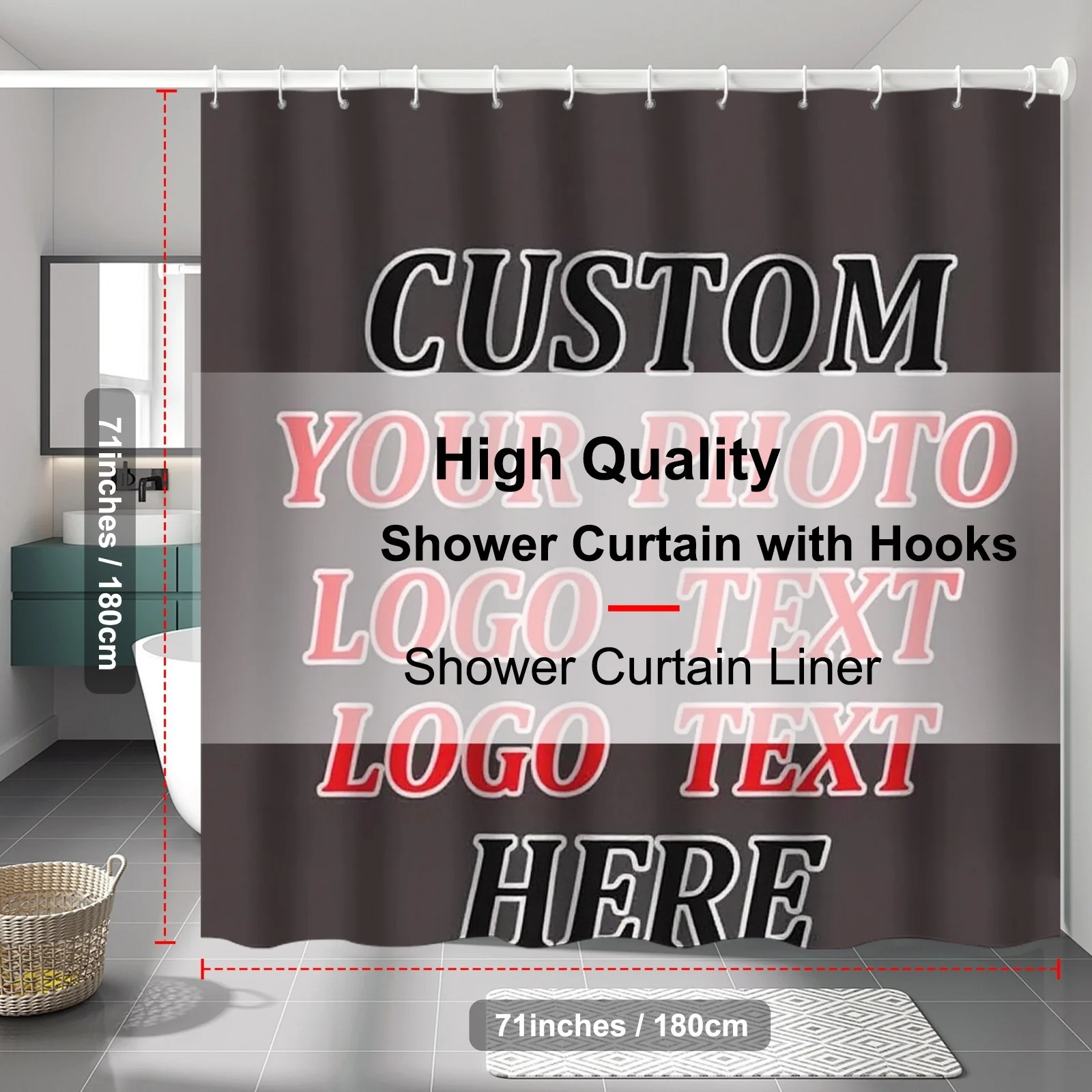 Custom Printed Shower Curtain Waterproof Polyester Fabric Personalized Photo Text Bath Curtain Bathroom Screen With Hooks Custom