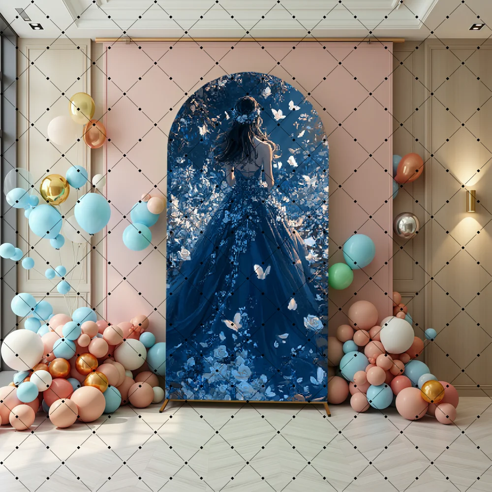 Princess Birthday Decoration Arch Cover Backdrop Pink Blue Purple Red Dress 15th Girl Birthday Party Arch Cover Photo Background