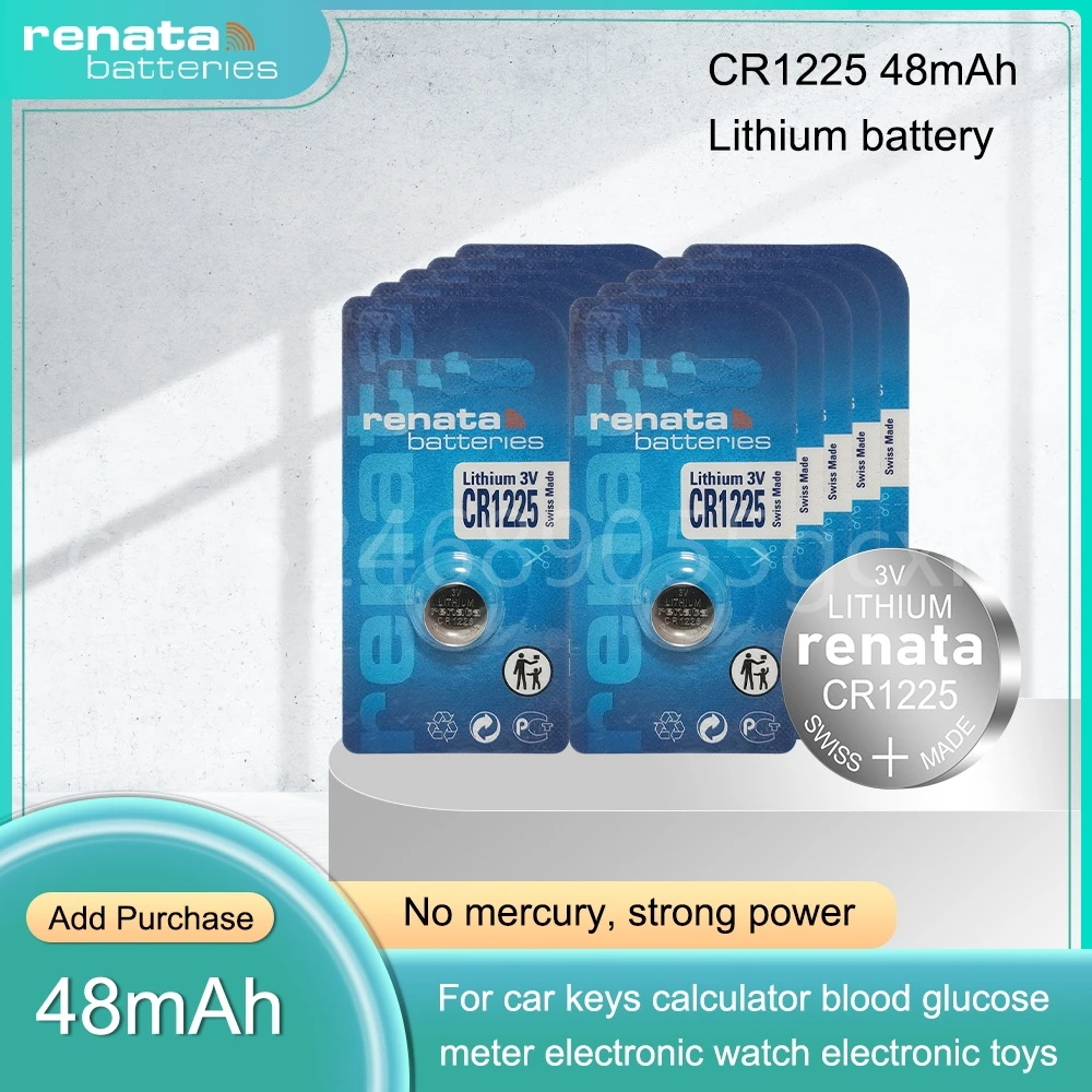 Renata 3V 48mAh CR1225 Coin Cells Batteries CR 1225 DL1225 BR1225 5020LC LM1225 Lithium Battery For Watch Remote Control Toys