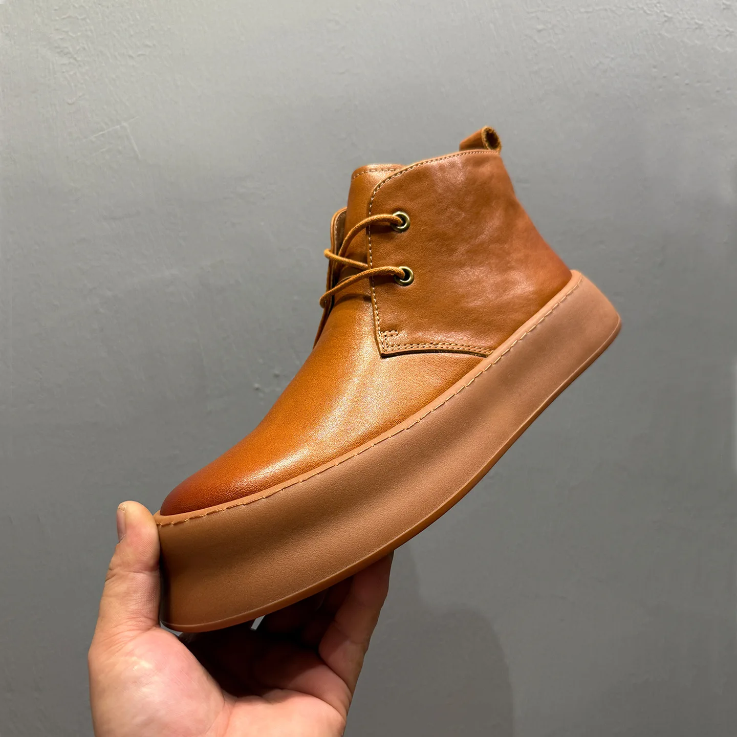 

YETTIES European Style Men's Leather Boots, High Top Work Shoes for Autumn, Thick Sole Stain-Resistant Cowhide Casual Boots