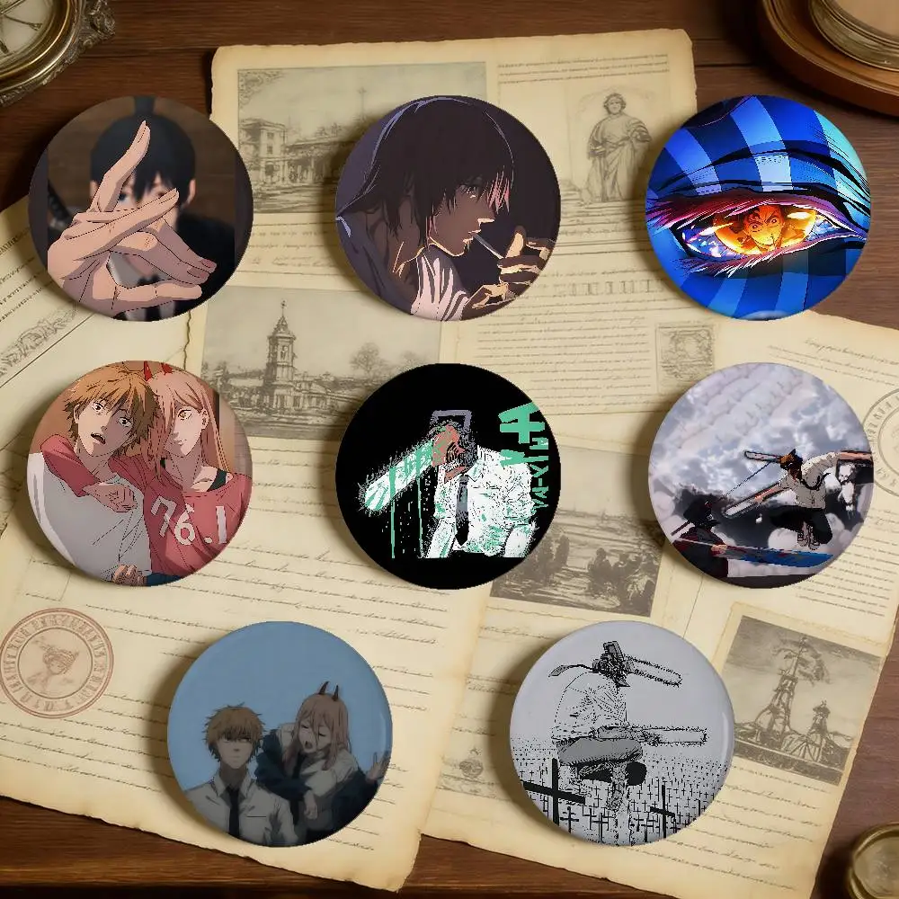 Chainsaw Man Badges Peripheral Lapel Pins Tinplate Round Brooch For Shoulder Bag Accessories Souvenir Gifts