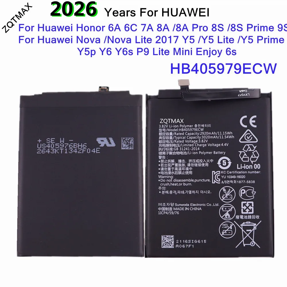 Batería HB405979ECW para Honor 9S 7A 6A 6C 8A Pro 8S Prime Huawei P9 Lite Mini Y5 Lite Prime Y5p Y6 Y6s Enjoy 6s Nova Lite 2017