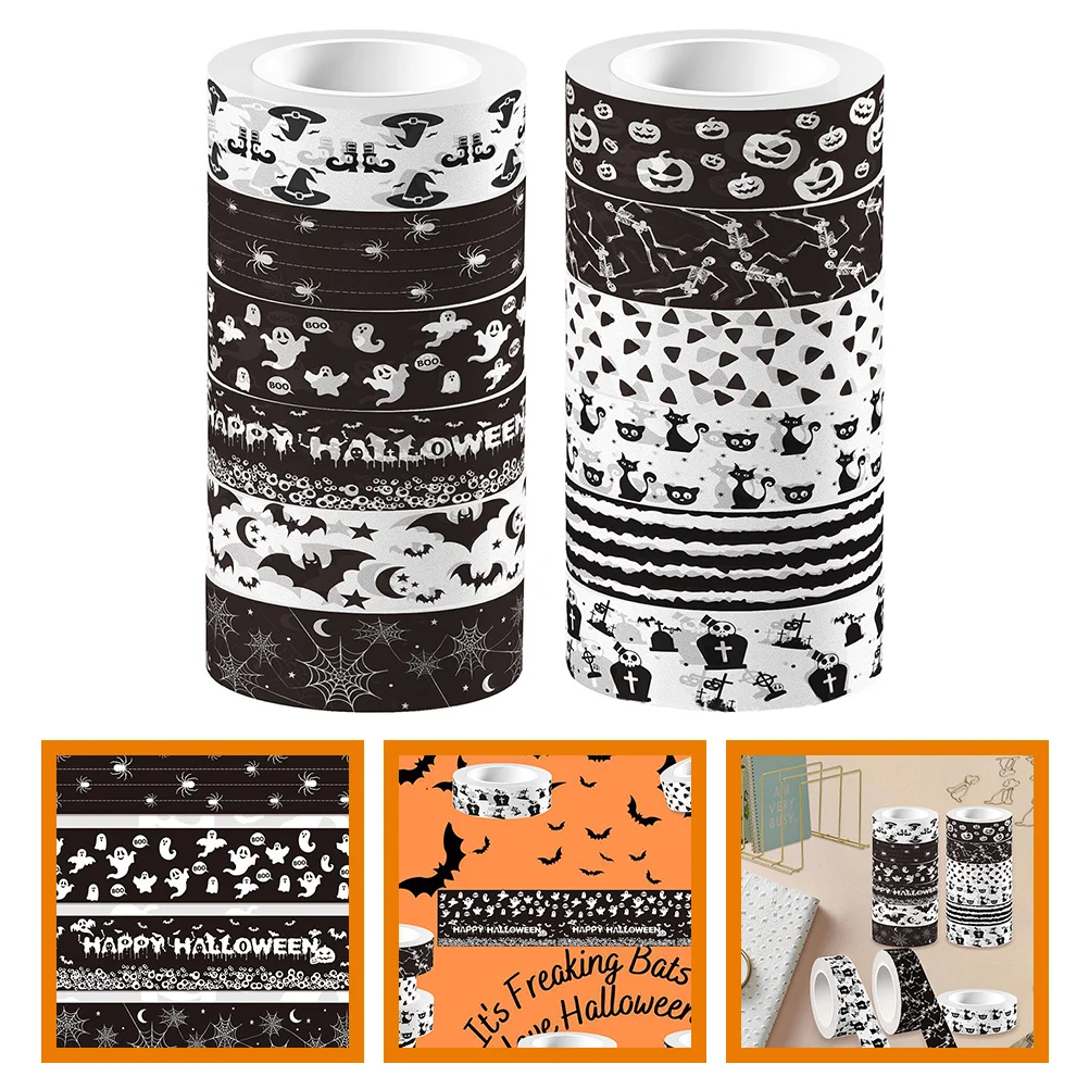 12 rollos de cinta decorativa para bolso de Halloween, conjunto Washi, decoración temática, envoltura de regalo para álbum de recortes, papel japonés