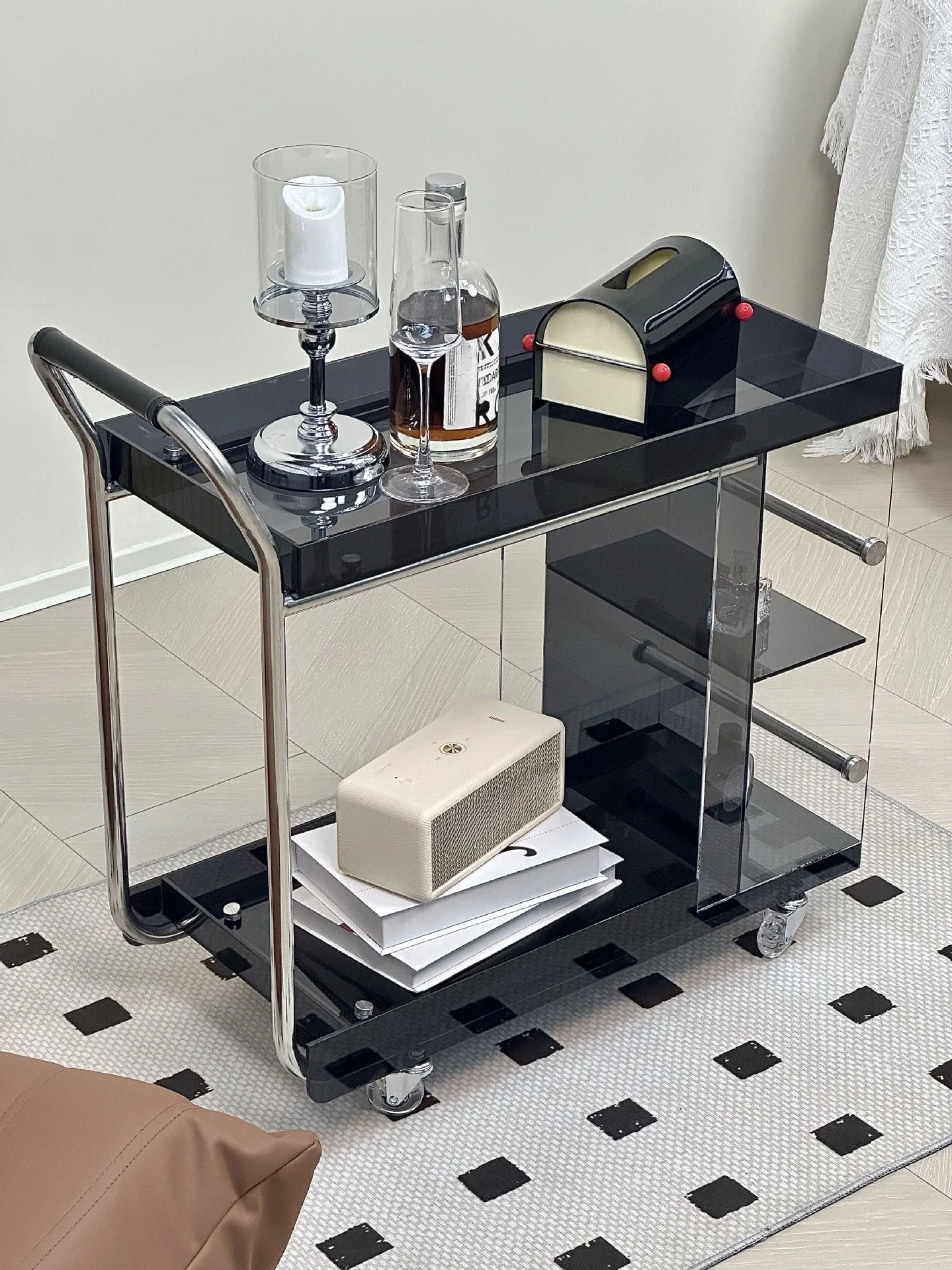 acrylic living room sofa side few trolleys, simple shelves, movable dining car, medieval furniture side table