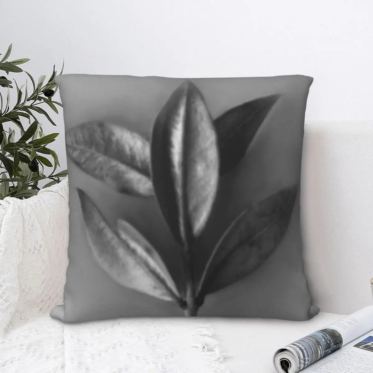 

Black And White Plant Photography Square Pillowcase Polyester Pillow Cover Velvet Cushion Zip Decorative Comfort Throw Pillow