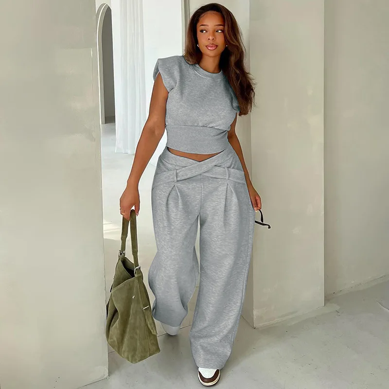 2024 Autumn New Comfortable Casual Top+fashionable High Waisted Straight Leg Sweatpants Set