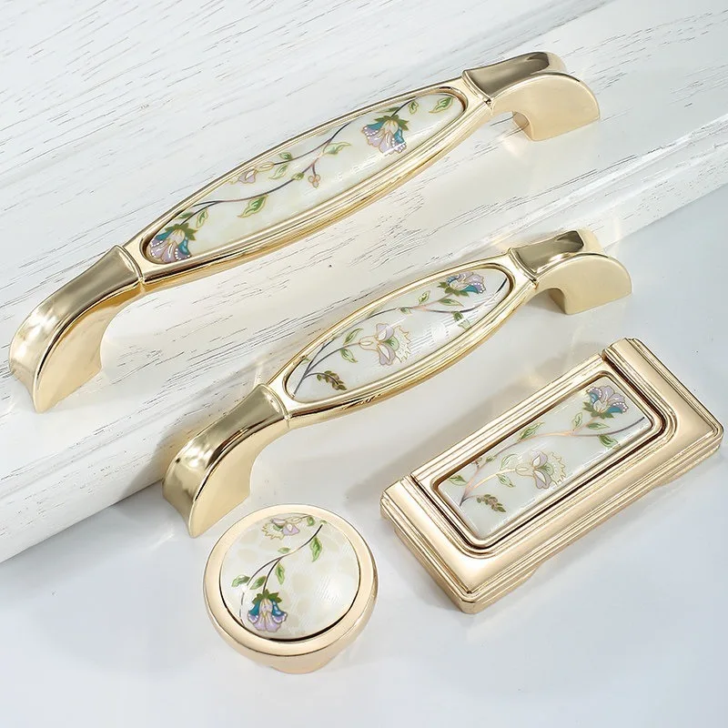 Light luxury gold handle, modern ceramic handle, simple European cabinet drawer handle Complete specifications