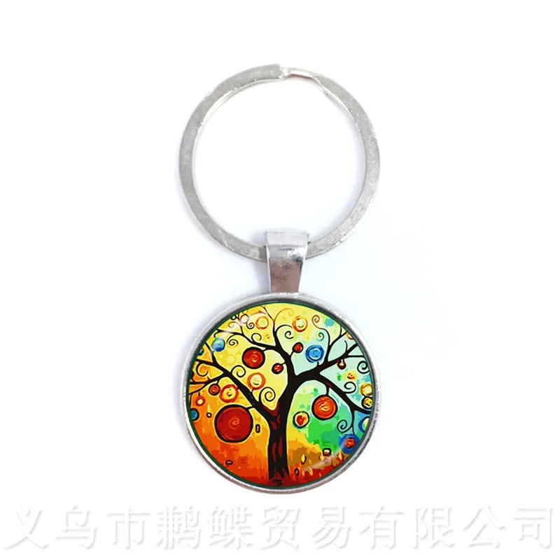Tree Of Life Pattern Picture Vintage keychains Time Glass Dome Jewellery Pendant Keyring Glass Ornaments Gift For Friends