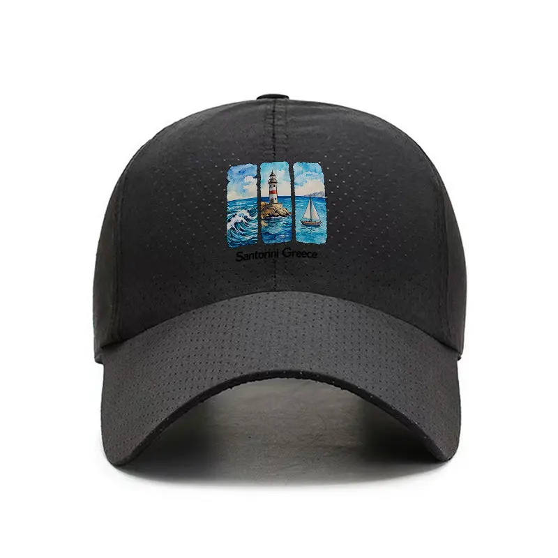 Santorini Greece Lighthouse Sailboat Quick Dry Baseball Cap Travel Souvenir