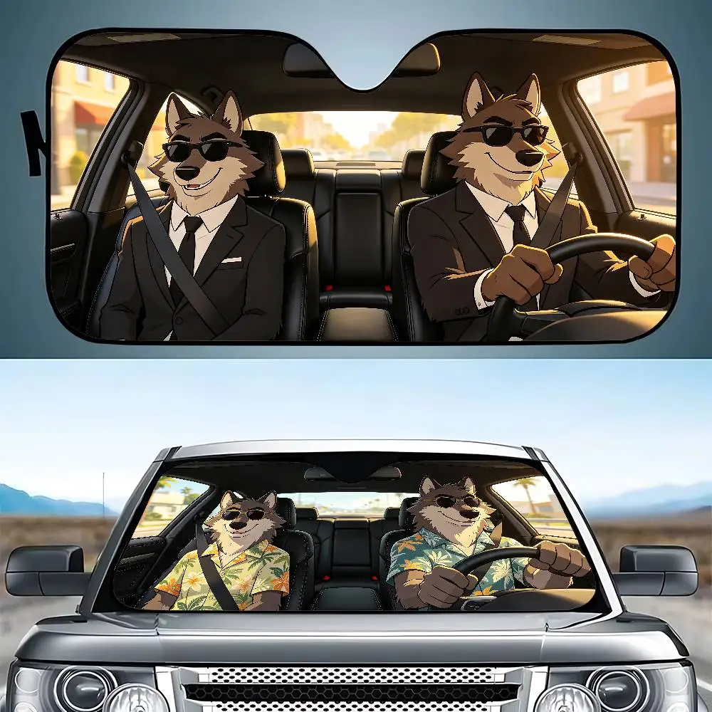 Wolf Drive Car SunShade Windshield Funny Sun Shade Foldable UV Ray Sun Visor Protector Sunshade For Front Window