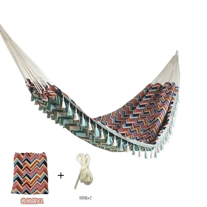 

Xinyu Double Canvas Swing Outdoor Indoor Suspension Chair Tassel Jacquard Retro Geometry Nordic Canvas Hammock