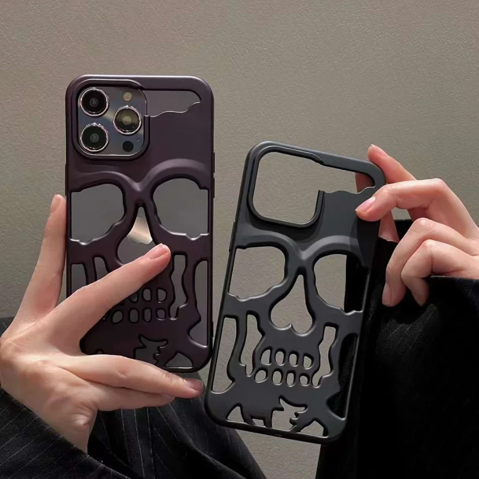 Hohle Skelett-Schädel-Handyhülle für iPhone Air 17 16 15 14 13 12 18 Pro Max Plus 18Pro 17ProMax Stoßfeste Matte Rückseite – Detail 4