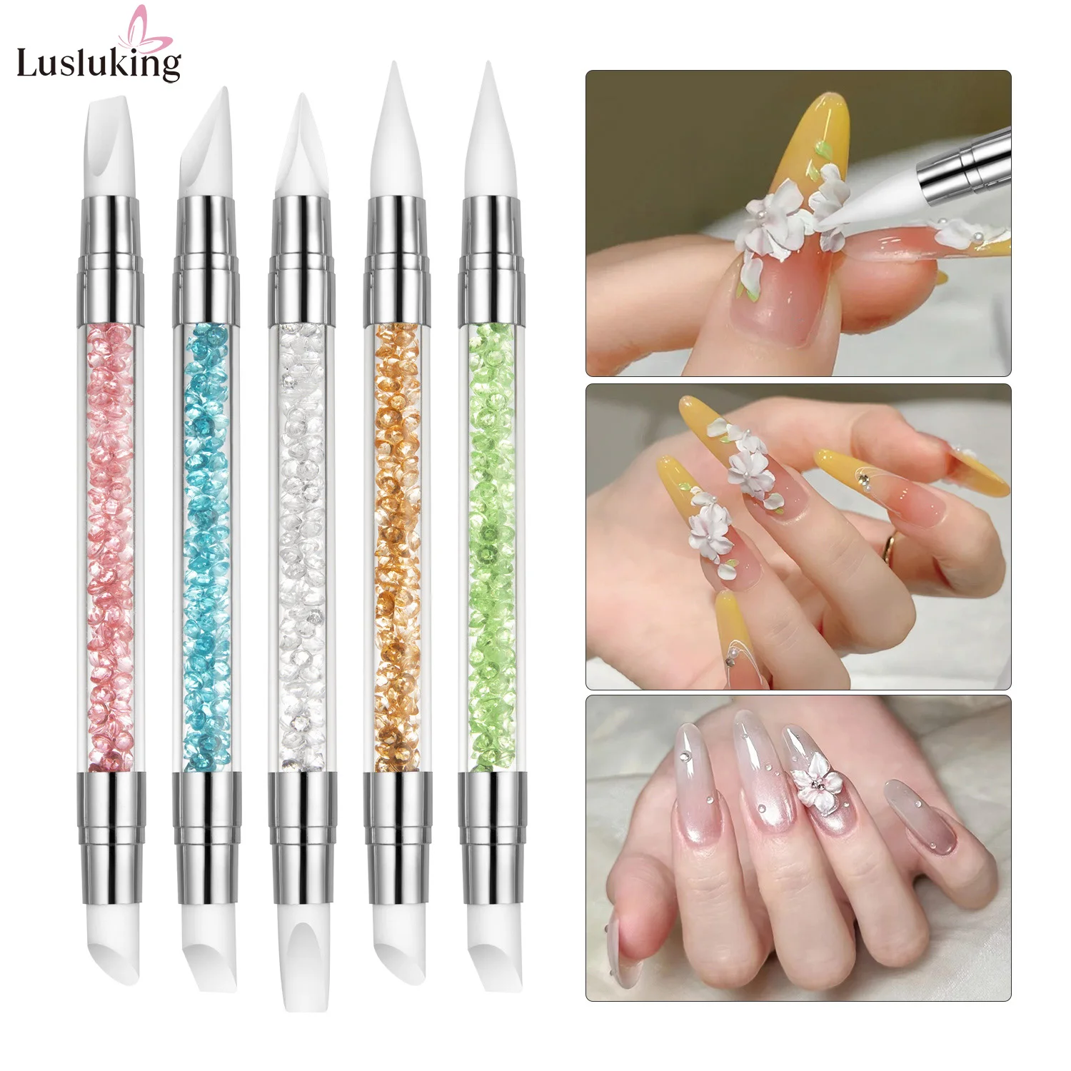 

5pcs Silicone Nail Art Pens Double-Ended Carving Embossing Tools for 3D Flower Sculpting Detailing Gel Polish Manicure Design