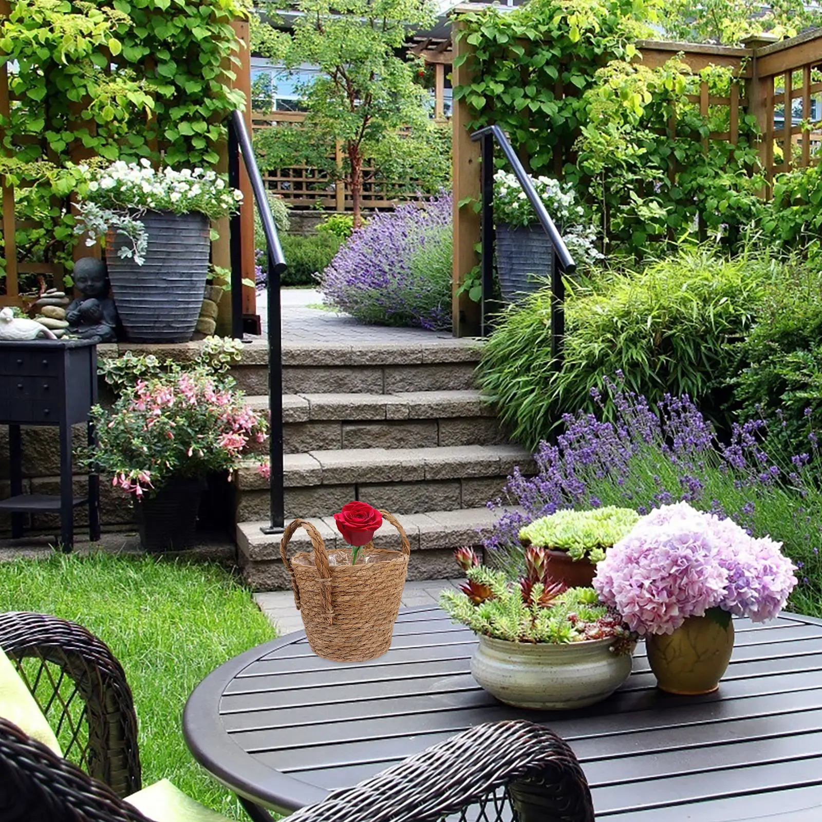 

1pc Straw Flowerpot 16CM Seaweed Material Handwoven Planter Vintage Decor Indoor Storage Basket Plant Container