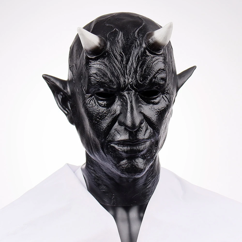 Hinweis Schwarzer Teufel Maske Halloween Latex Erschreckende Gruselige Horror Dämon Gesichtsbedeckung Horror Cosplay Kostüm Party Maskerade Requisiten