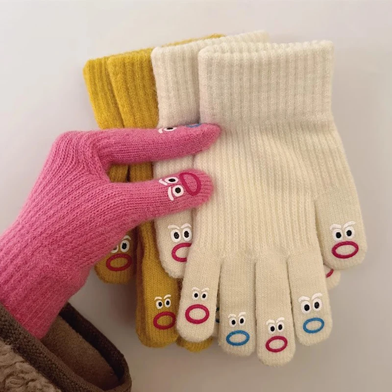 Fashion Winter Cute Warm TouchScreen Gloves Women Outdoor Plush Fleece Velvet Mittens Cute Funny Mouth Imitation Cashmere Gloves