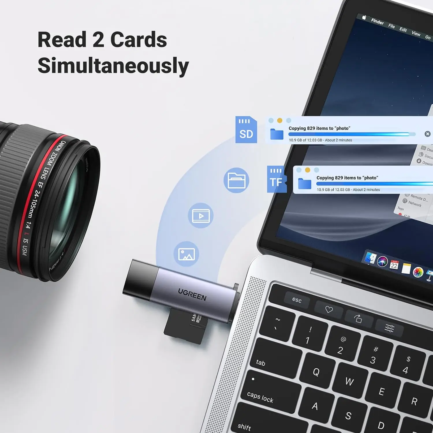 UGREEN USB 미니 카드 리더 USB C USB 3.0 메모리 카드 리더 어댑터 외장 카메라 사진 멀티 스마트 카드 리더