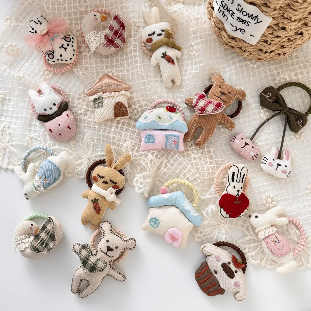 

Ткань ручной работы, эластичная повязка для волос с мультяшным кроликом, милая веревка для волос для девочек, резинка для волос, держатель для хвоста, детские аксессуары для волос