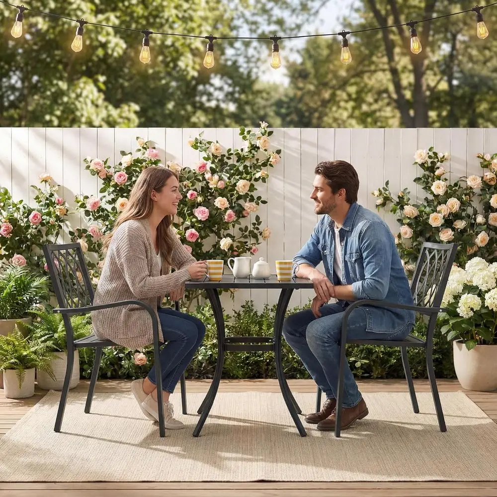 Stackable Outdoor Dining Chair Set for 2 - Metal Wrought Iron, Supports 300 LBS, Ideal for Garden, Deck, Backyard