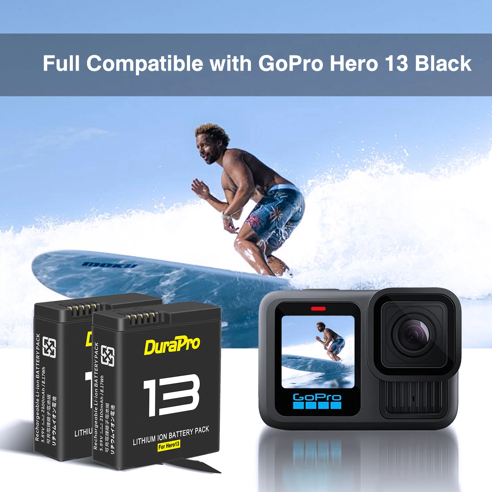 DuraPro 2100mAh Battery + 3-Slots Box charger for Original GoPro Hero 13 Black camera Accessories