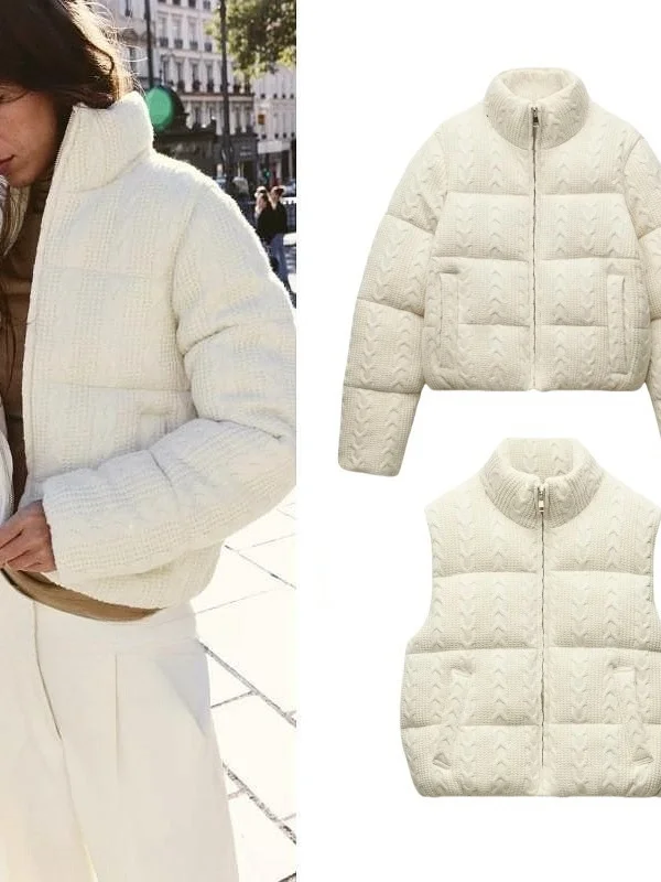 

Ele простой вязаный хлопковый жилет на молнии с воротником-стойкой, женское пальто с хлебом Jaet Long Sve, зимняя верхняя одежда обычного кроя