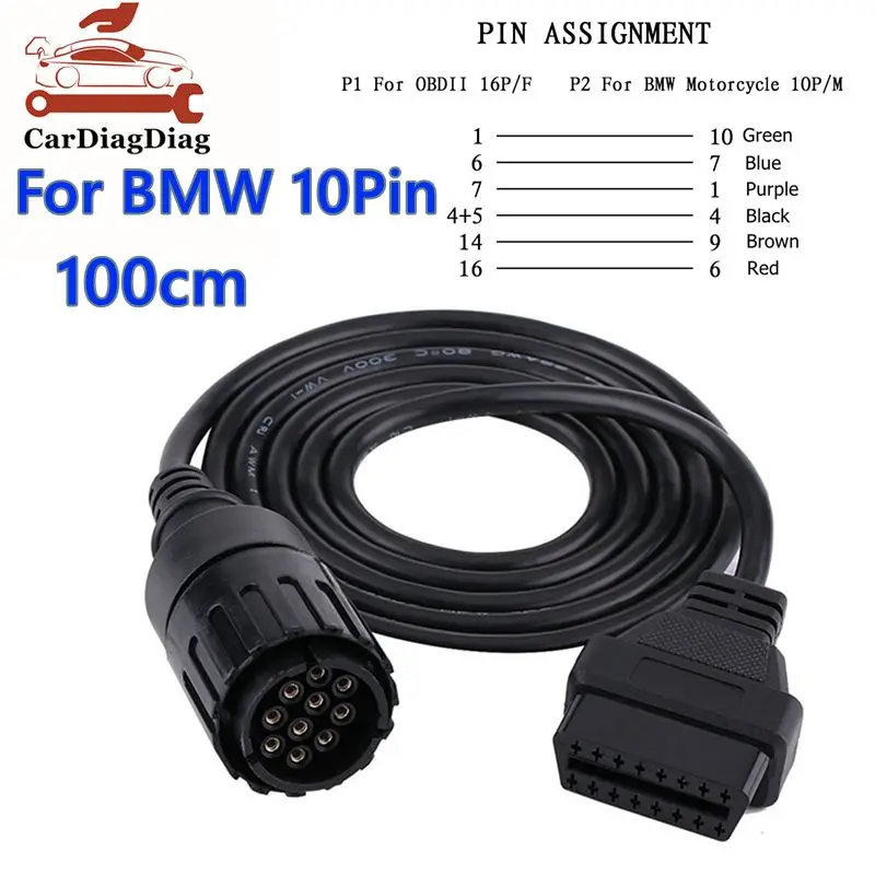 

Высококачественный OBD 10-контактный разъем «папа» на 16-контактный разъем «мама» для BMW ICOM A2 D, диагностический кабель для мотоцикла BMW, удлинительный кабель OBD 2