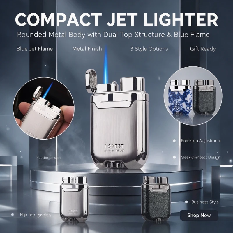 HONEST New Metal Plating Turbine Butane Lighter,Creative Blue Flame Torch Design,Windproof,High-end Men's Gift and Smoking Tools