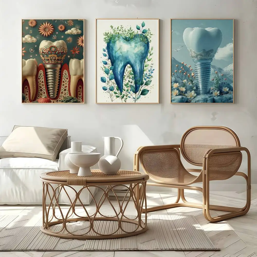 Tooth Implant Dental Art Poster Self-adhesive Art Waterproof Paper Sticker Coffee House Bar Room Wall Decor
