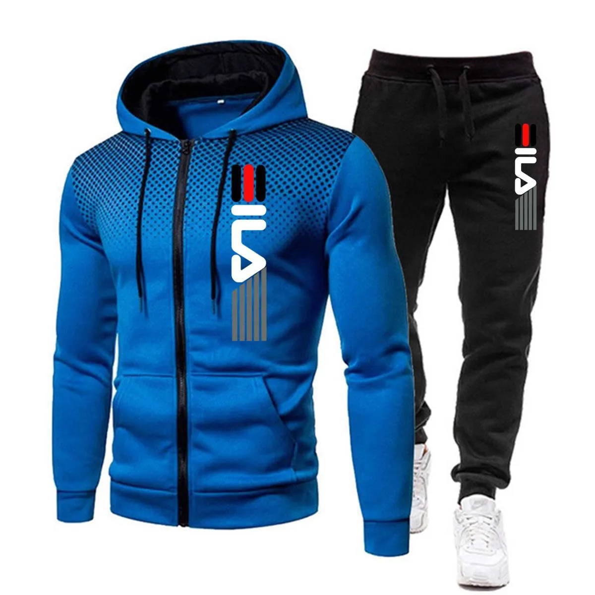 New Fashion Casual Men's Tracksuit Spring and Autumn Men's Zipper Hooded + Drawstring pants 2-Piece Set Outdoor Men's sportswear