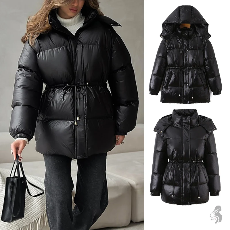 

Женская хлопковая куртка с капюшоном на молнии и шнурком на талии, теплое хлопковое пальто, модная и универсальная повседневная уличная одежда