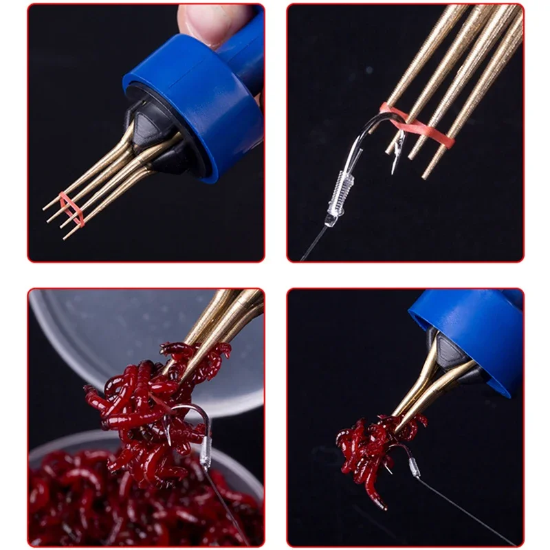 1PCS Metal Red Worm Feeding Device - Rubber Band Piercing Earthworm Red Worm Binding Device Fishing Gear Hooking Device