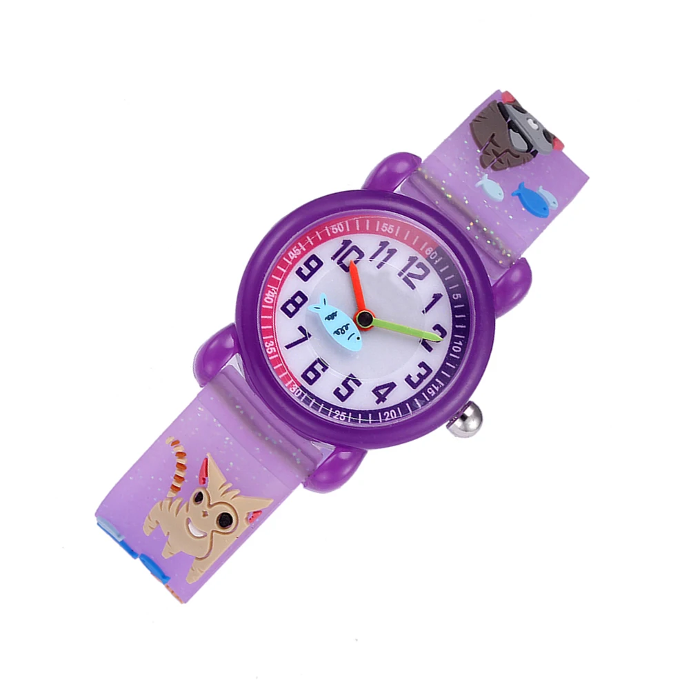 

Cartoon Kids Watch Purple Durable Safe Creative Unique Gift Children Students Wristwear Adorable Quartz Timekeeping Cat