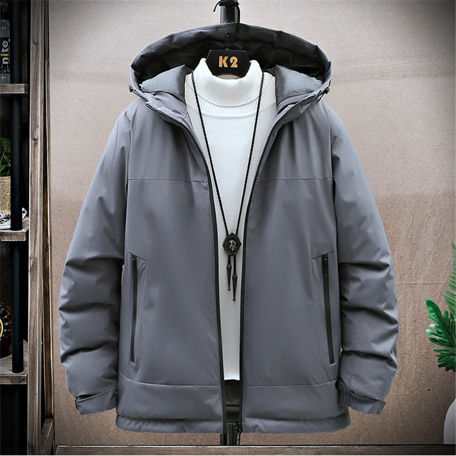 Solid Color Parkas Men Winter Thick Jacket Coats Fashion Causal Hooded Parkas Male