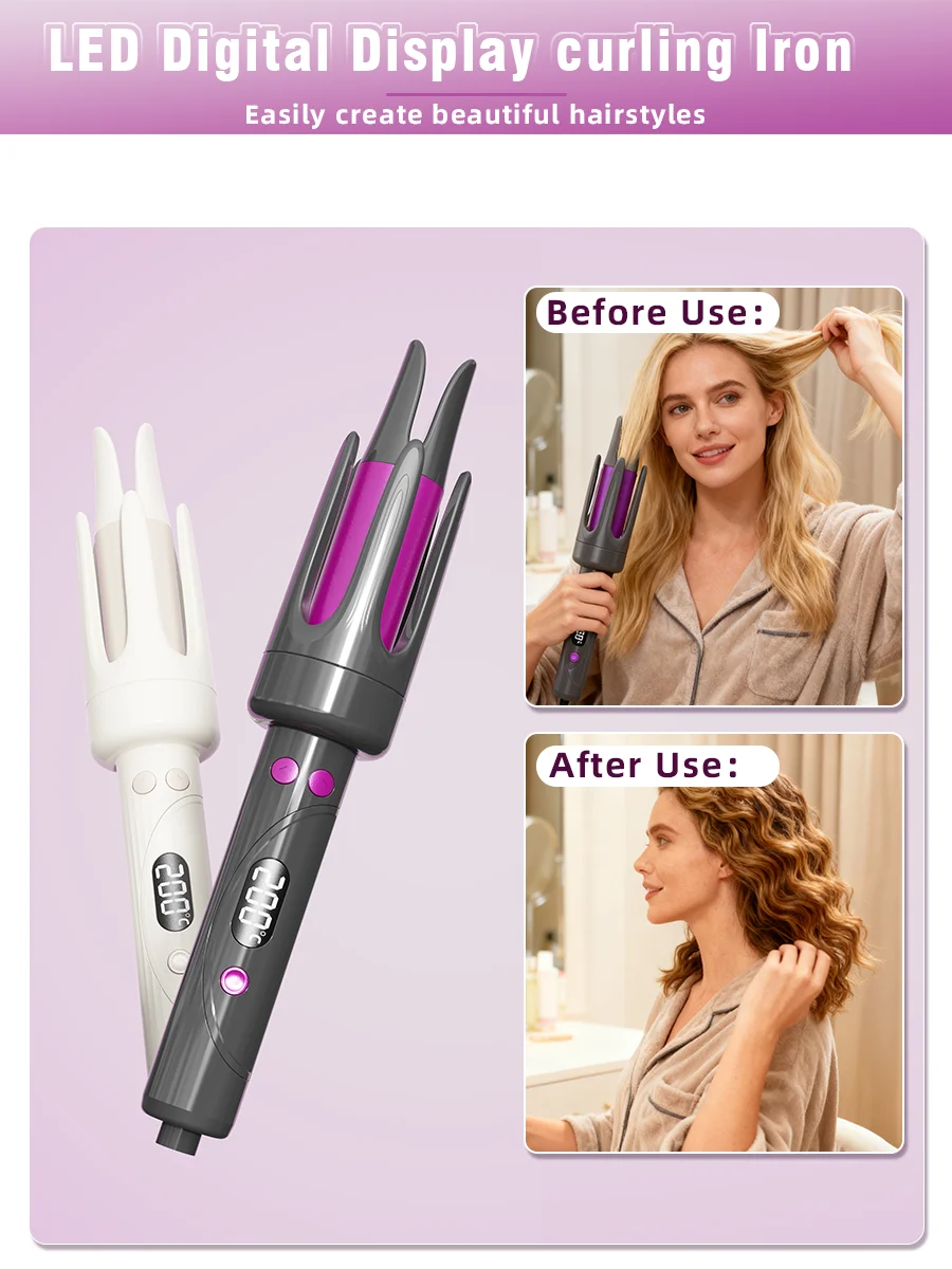 

28-миллиметровые автоматические бигуди с цифровым дисплеем, анионная керамика, быстрый нагрев, стиль