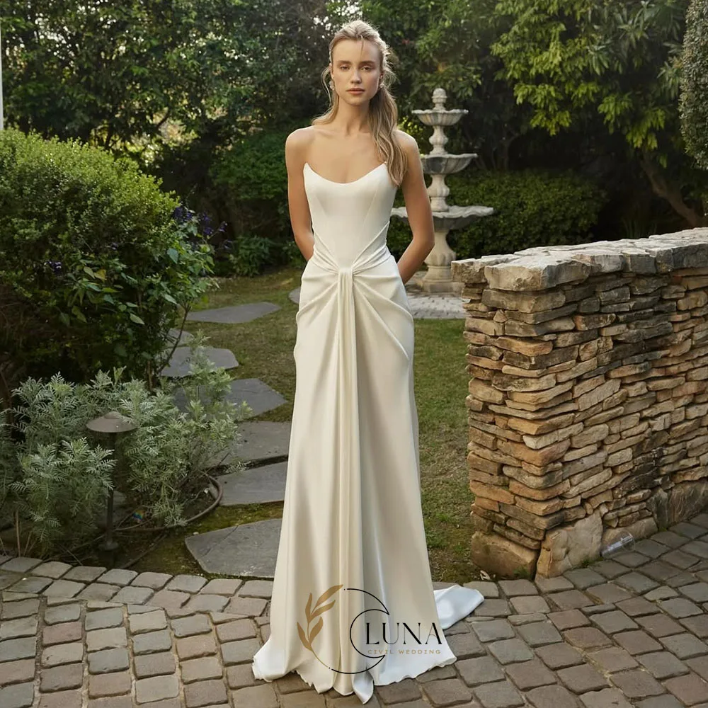 Luna Customized Simple Elegant Strapless Wedding Dresses 2026 New Pleated Court Train Bridal Gowns Bridal Party Dress