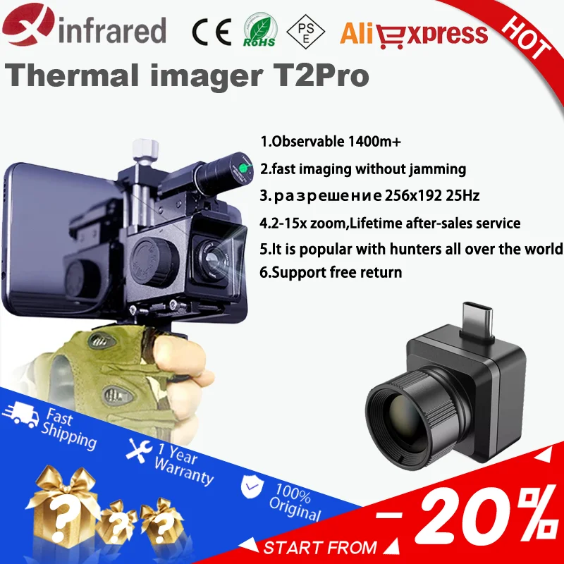 InfiRay Xinfrared T2 Pro Thermal imager For iOS & Android 256x192 25Hz Hunting Night Vision with hot pursuit Infrared camera