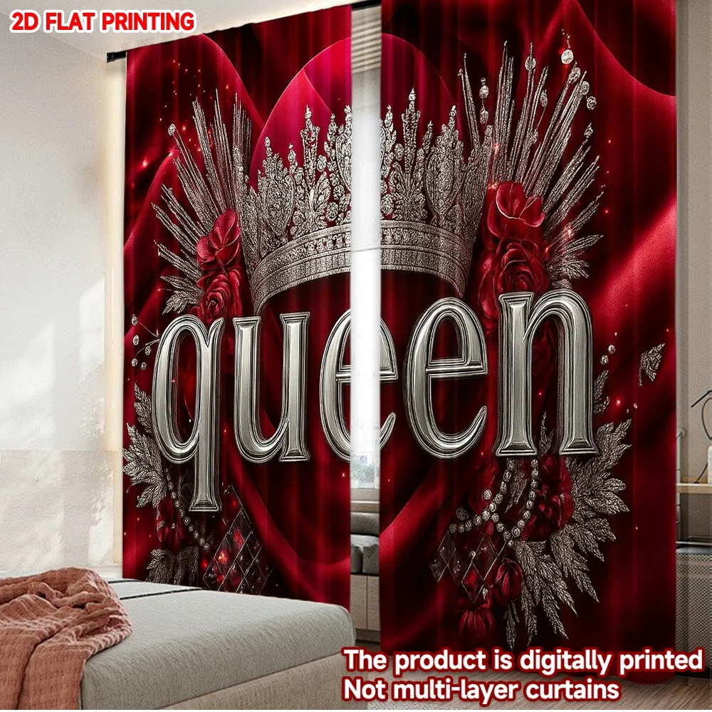 2D flat printing 2pcs Window Curtains The Queen's Brilliant Crown Digital Printed Polyester Drapes Seasonal Party & Holiday