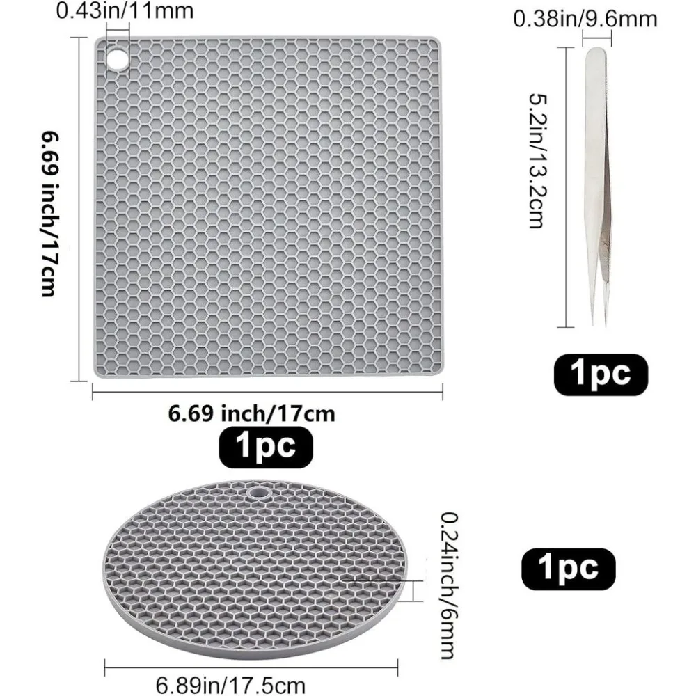 2 Styles Doming Mats Round Square Resin Doming Mats Heat Resistant Rubber Honeycomb Gray Pads Trays Tweezer for DIY Jewelry