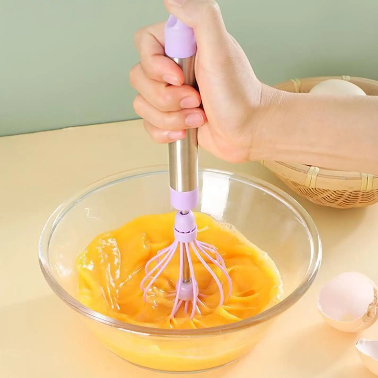 

Stainless Steel Egg Beater Durable Semi-Automatic Mixer for Effortless Egg Cream Mixing Stirring and Beating for Kitchen Baking