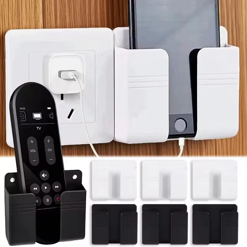 1-4pcsWall Mounted Organizer Self-Adhesion Storage Box Remote Control Mobile Phone Wall Holder Multifunction Charging Plug Stand