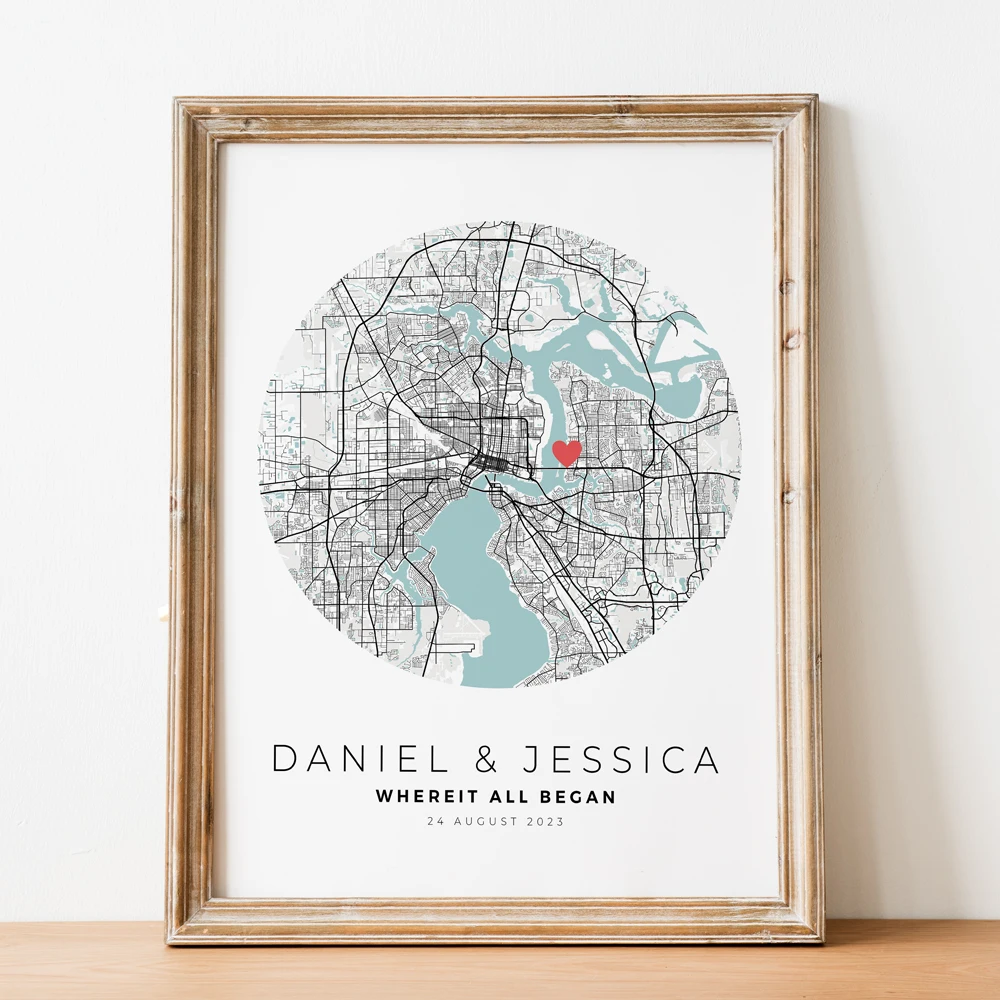 Custom Personalized City Map Valentines Day Wedding Gift For Him Wall Art Prints Canvas Painting Poster Pictures Living Room