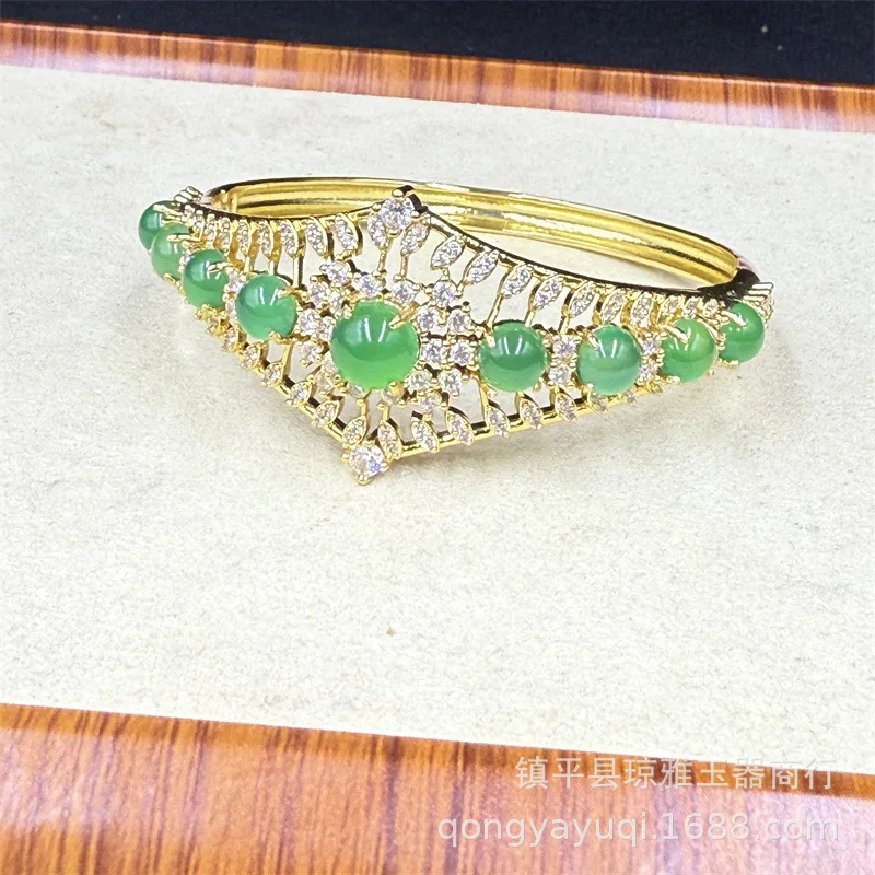 New Women'S Watch Leather Chalcedony Bracelet Green