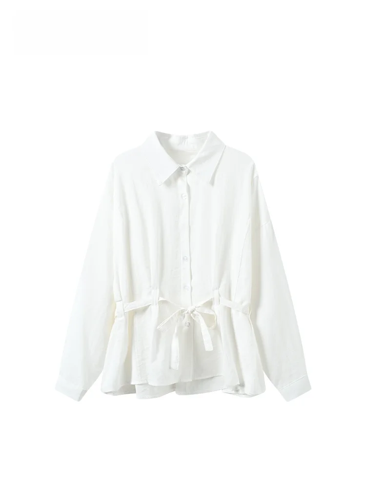 

Женская новая модная молодежная блузка больших размеров с длинным рукавом и завышенной талией из полиэстера для ранней осени