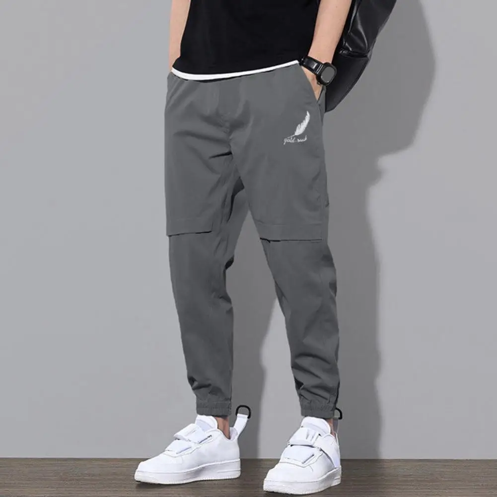 Sports Pants Elastic Waistband Shrink Resistant Simple Casual Loose Hip Hop Sport Trousers Comfy Men Pants Daily Clothing